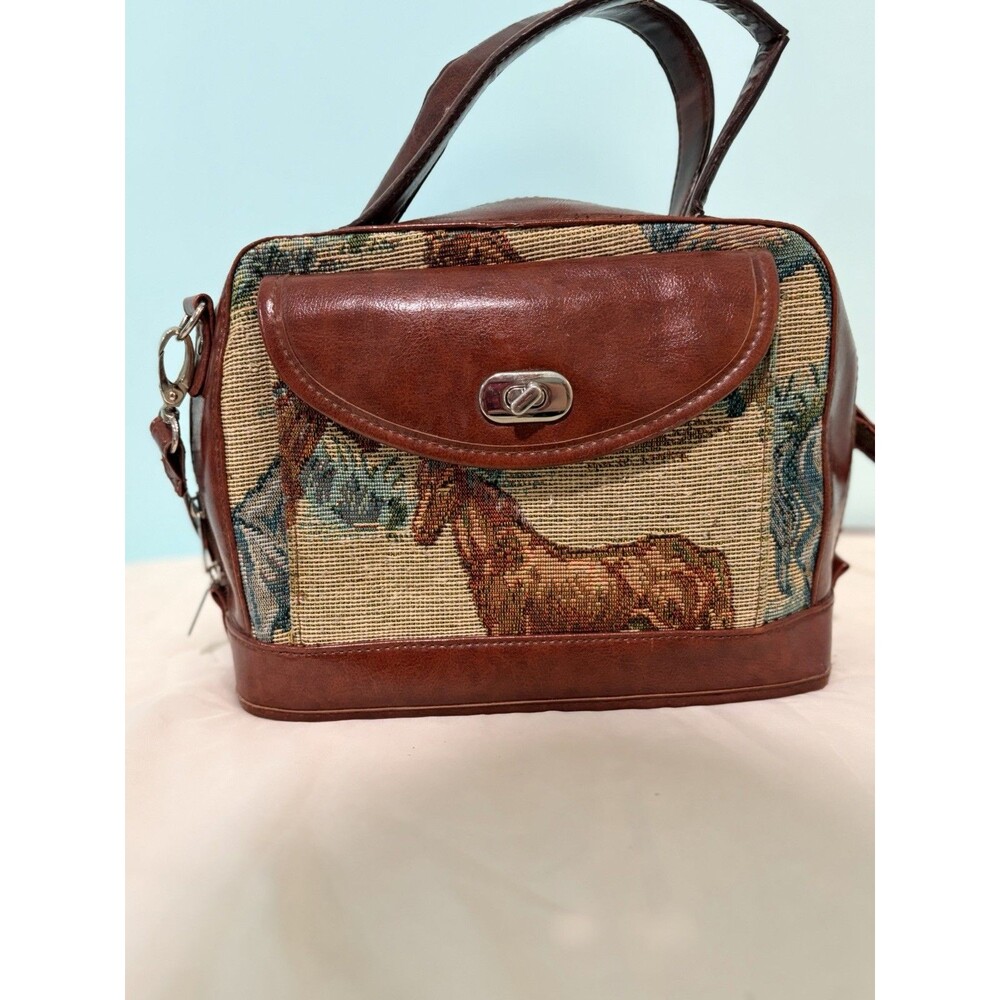 Vintage Equestrian Tapestry Purse Handbag Shoulder Bag Horse Print